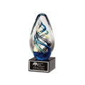 AGS1610: 7 1/8" Egg Shaped Colored Art Glass on Black Glass Base