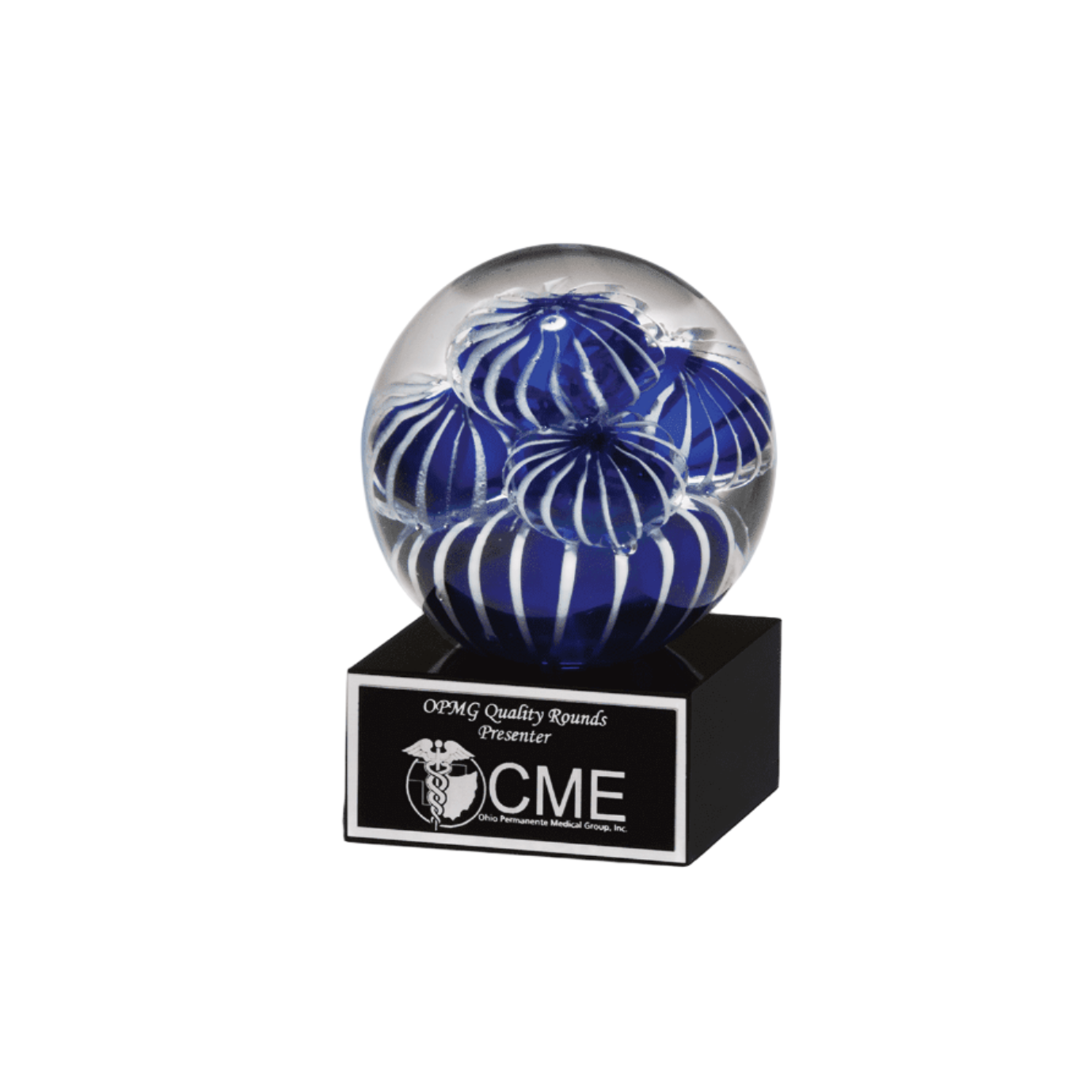 Globe with Blue and White Sea Anemone Design on Black Glass Base