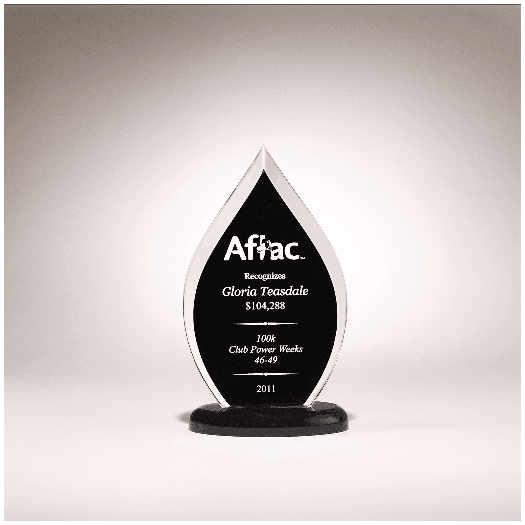 5 3/4" x 10" Flame Series Clear Acrylic with Black Silk Screened Back on Black Base