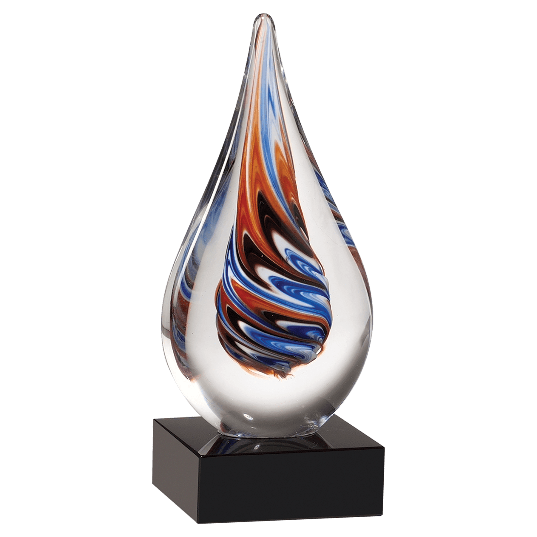 AGS1625 - 7 1/2" Teardrop Art Glass on Black Glass Base