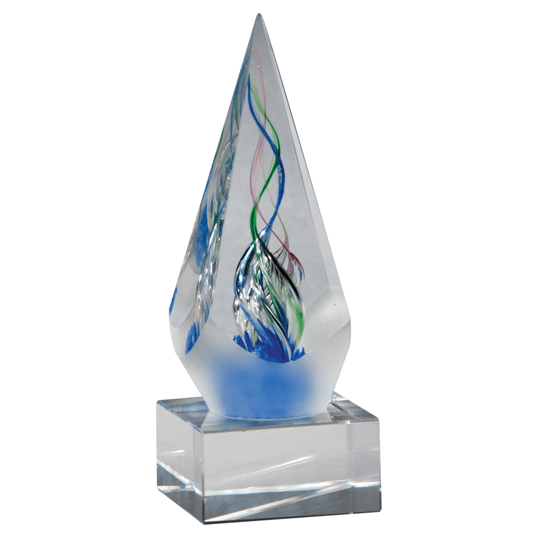 AGS2264: 7 1/8" Frosted Glass Accent Arrow Art Glass on Clear Glass Base