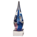 AGS2291: 10 1/2" Blue & Violet Art Glass on Clear Glass Base