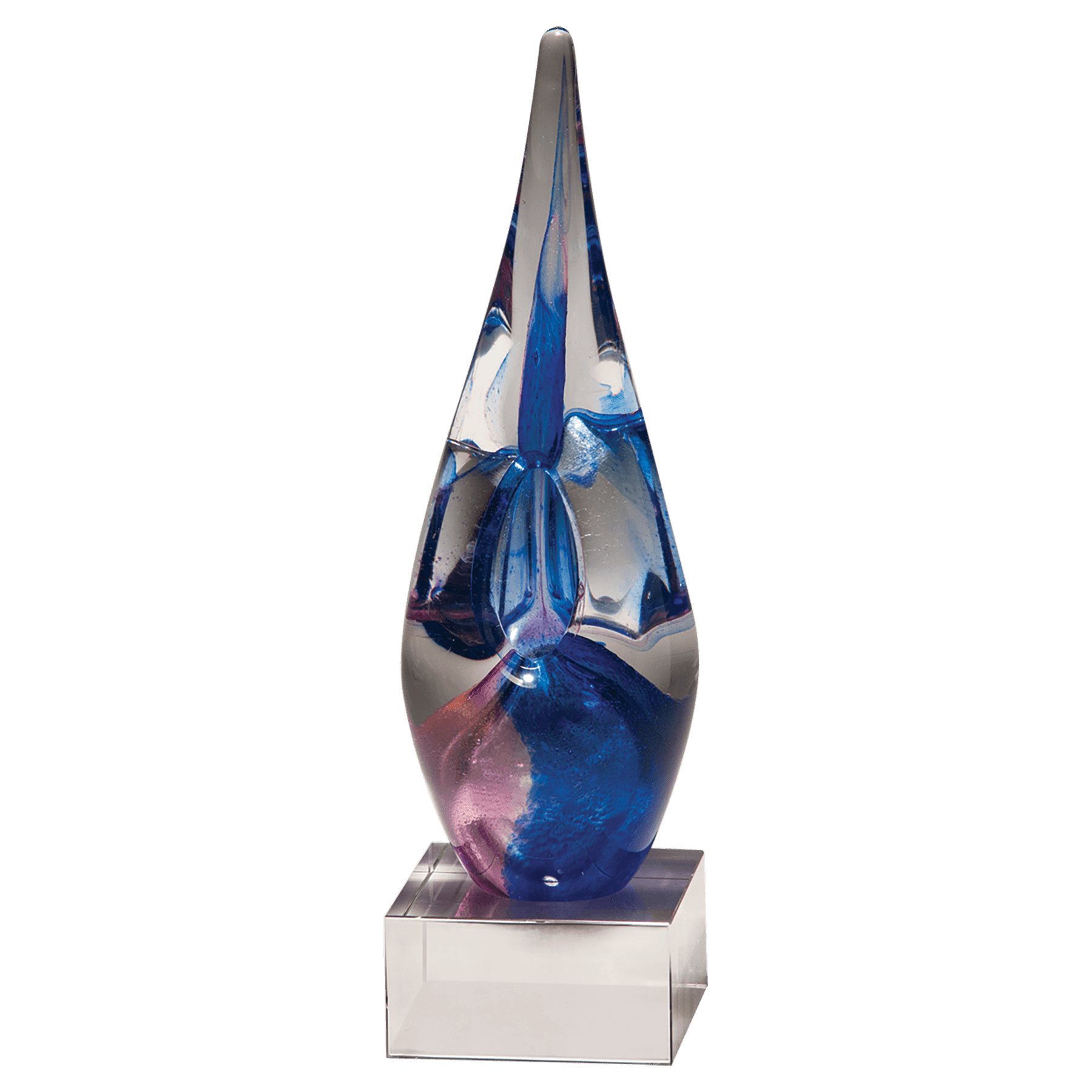AGS2291: 10 1/2" Blue & Violet Art Glass on Clear Glass Base