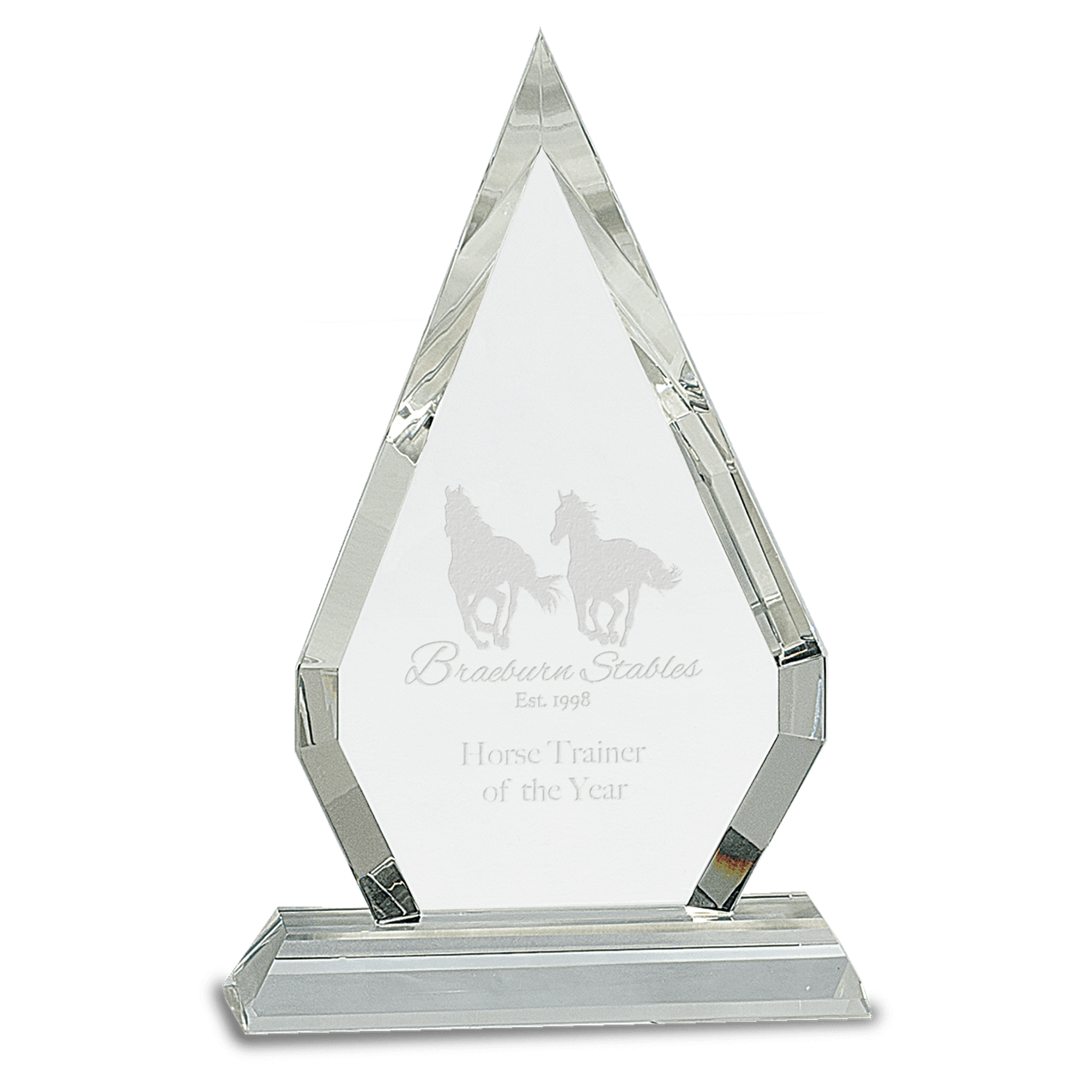 CRY102 - 8 1/2" Crystal Diamond on Clear Pedestal Base