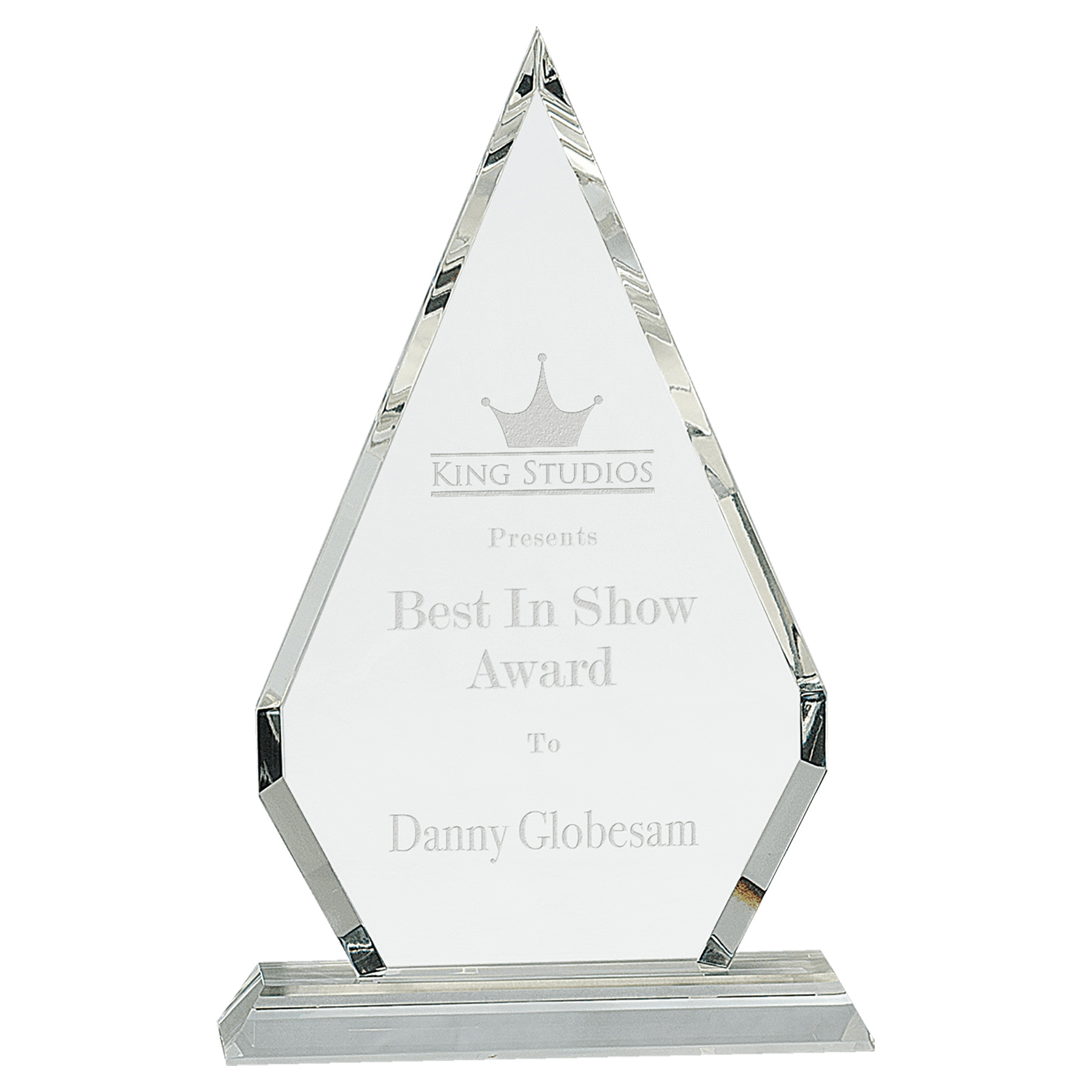CRY104 - 10 3/4" Crystal Diamond on Clear Pedestal