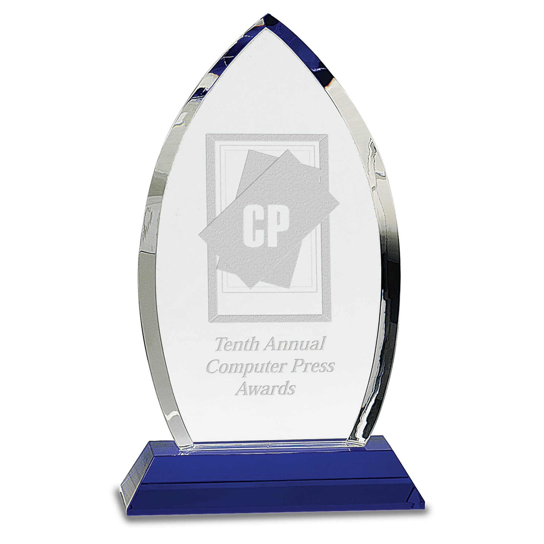 10" Crystal Oval on Blue Pedestal Base