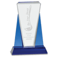 CRY535S - 6" x 8 1/2" Blue/Clear Wedge Crystal on Blue Pedestal Base