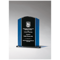 G2657 - 5 5/8" x 7 1/4" Clear Glass with Blue/Black Upright and Black Base