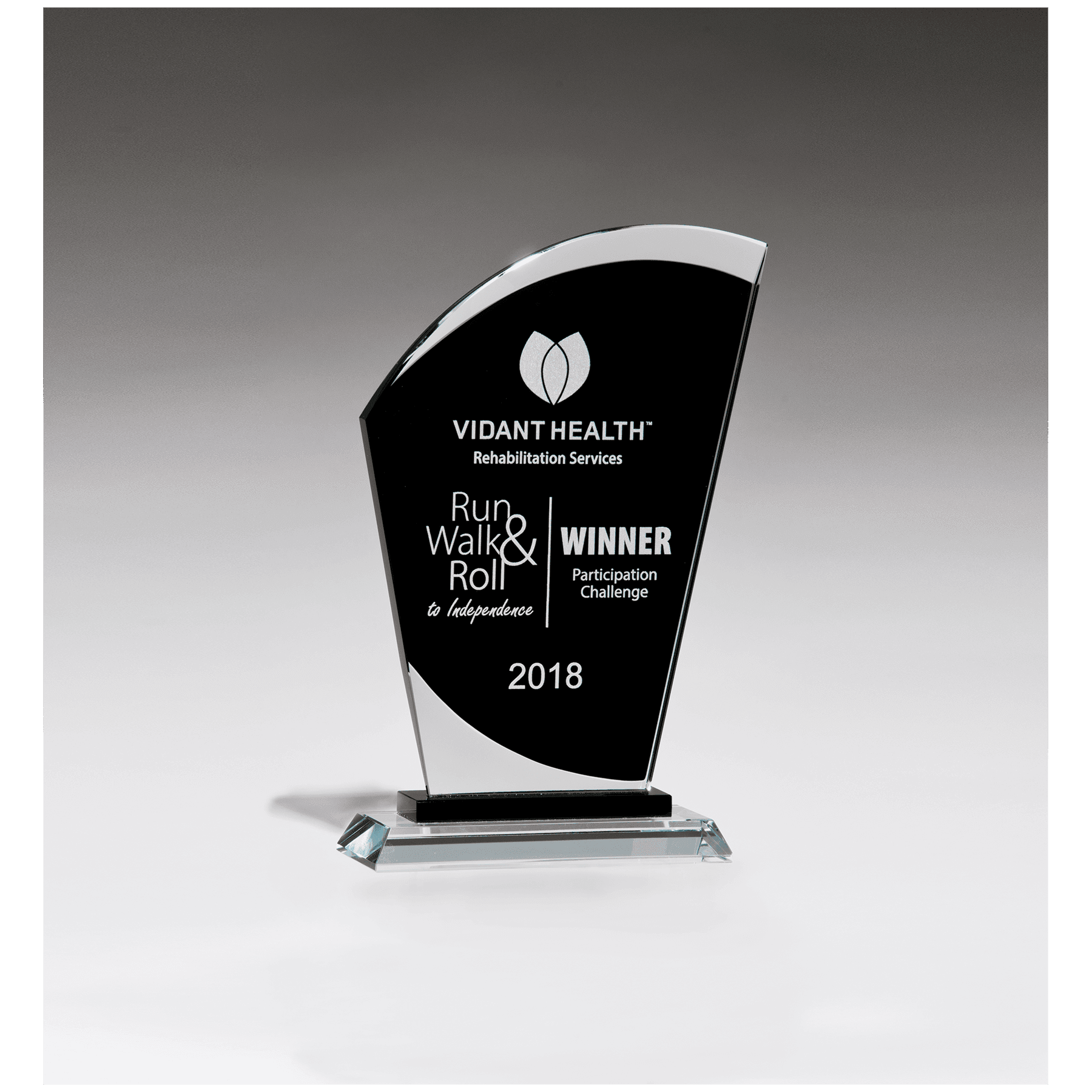 G2925 - 5 1/2" x 8 3/4" Sail Shaped Glass Award with Black Center