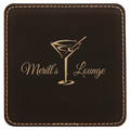 4" x 4" Square Black/Gold Laserable Leatherette Coaster