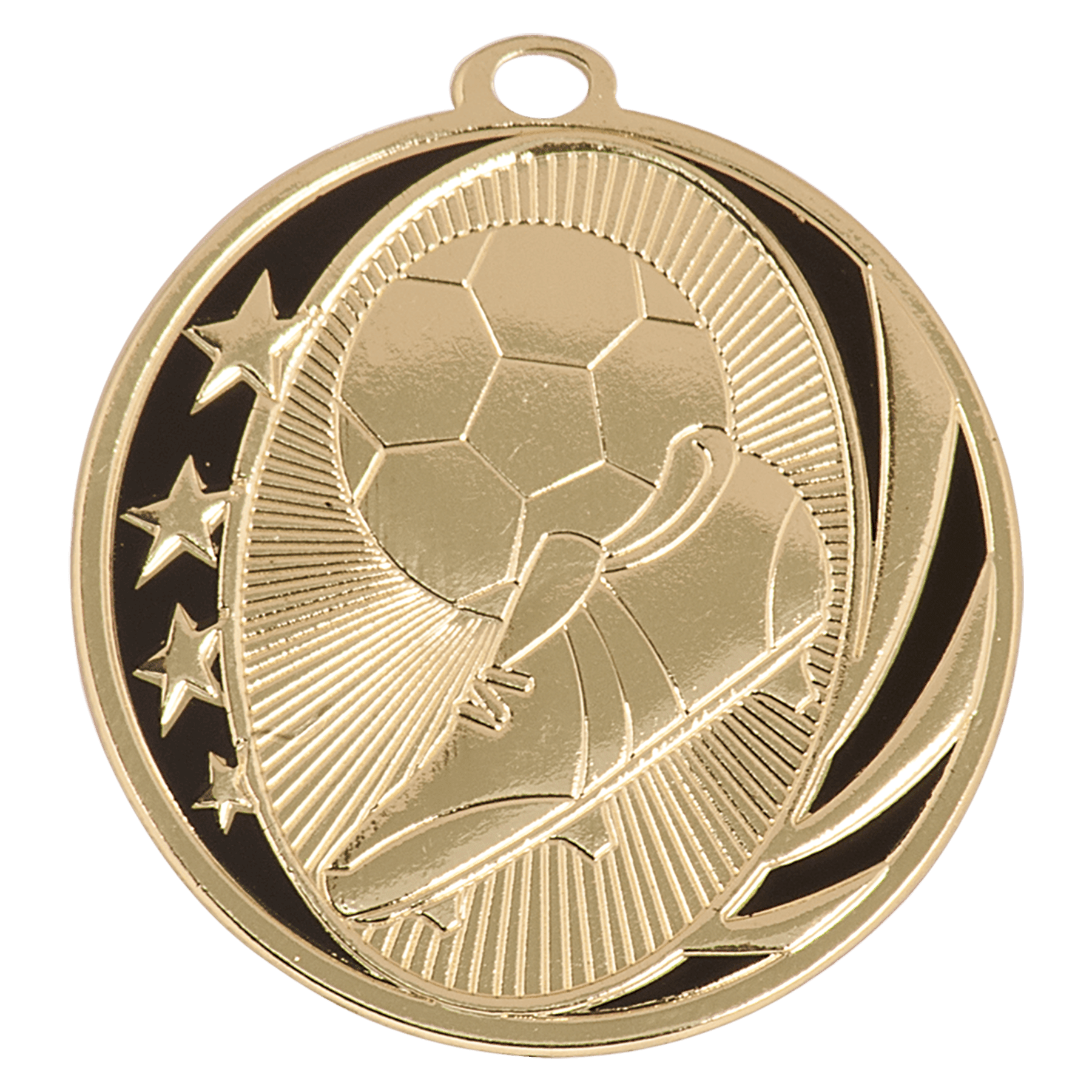MS707G - 2" Bright Gold Soccer Laserable MidNite Star Medal