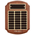 P185: 11" x 15" American Walnut 24 Plate Perpetual Plaque with Black Brass Plates/Gold Trim