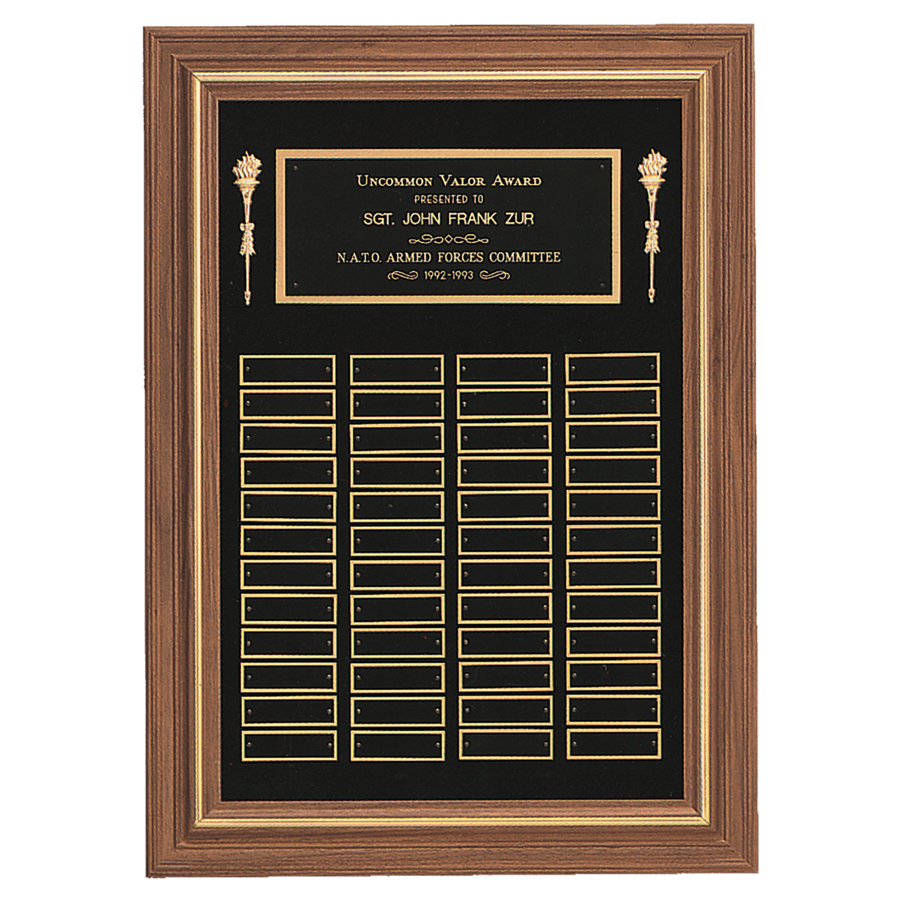 18" x 25"/Plates 7/8" x 2 3/4" American Walnut 48 Plate Perpetual Plaque with Black Brass Plates