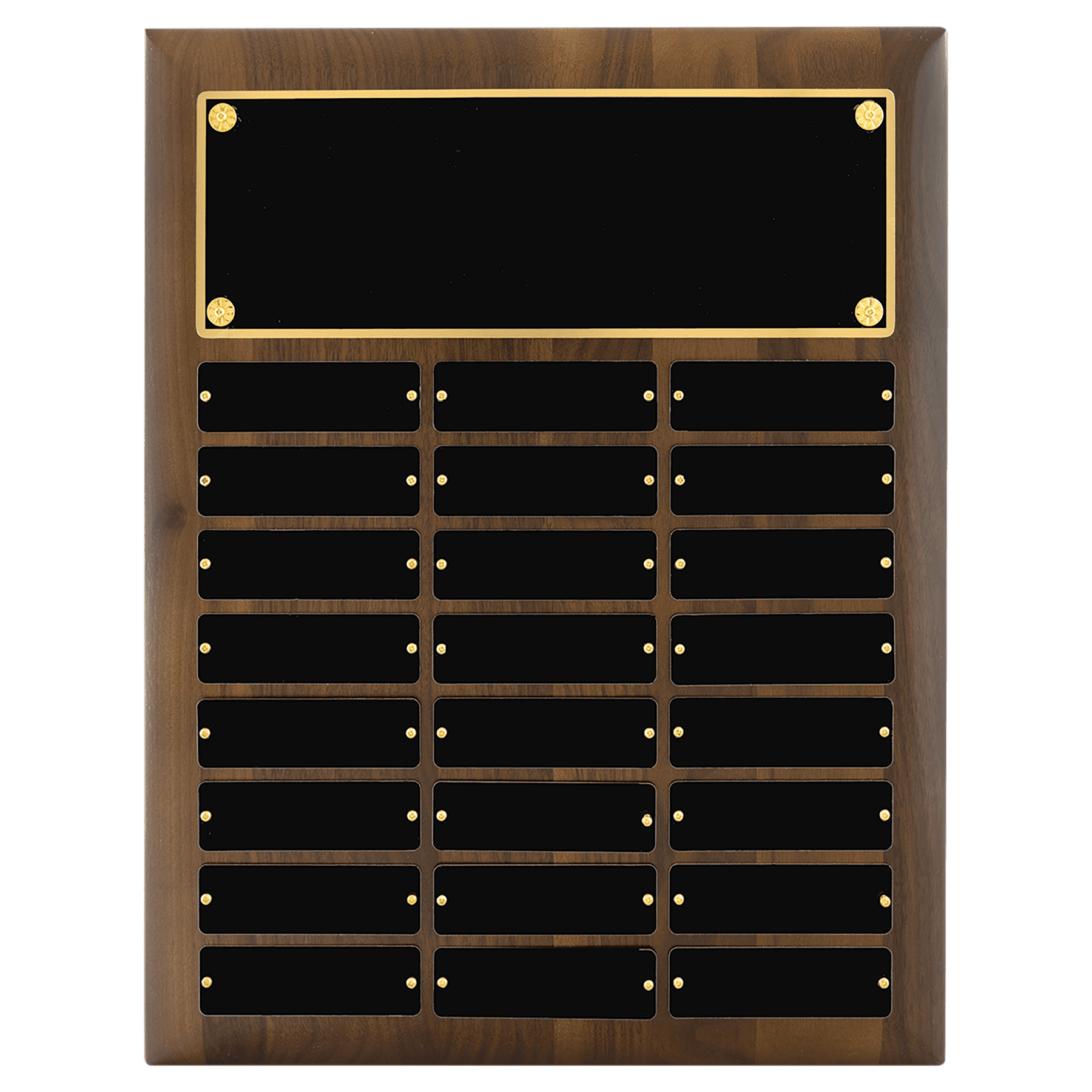 12" x 15"/Plates 1" x 3 1/4"American Walnut 24 Plate Perpetual Plaque with Black Brass Plates