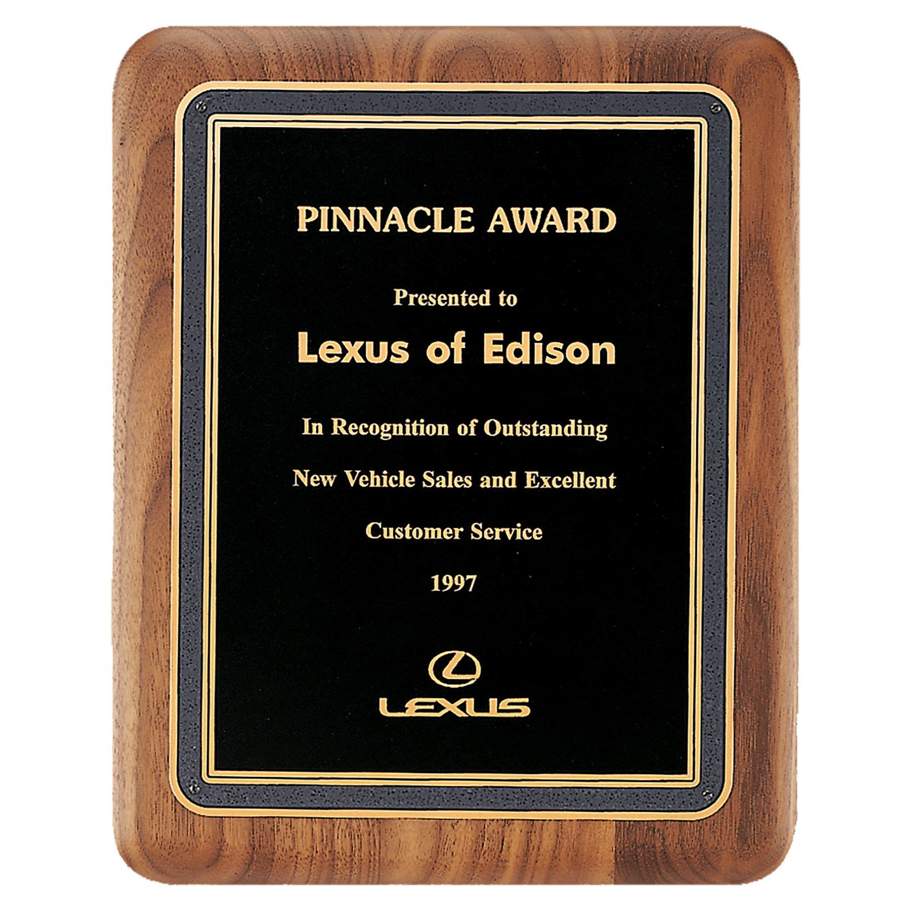 7" x 9" American Walnut Plaque with Black/Gold Florentine Border Textured Black LaserFX Plate