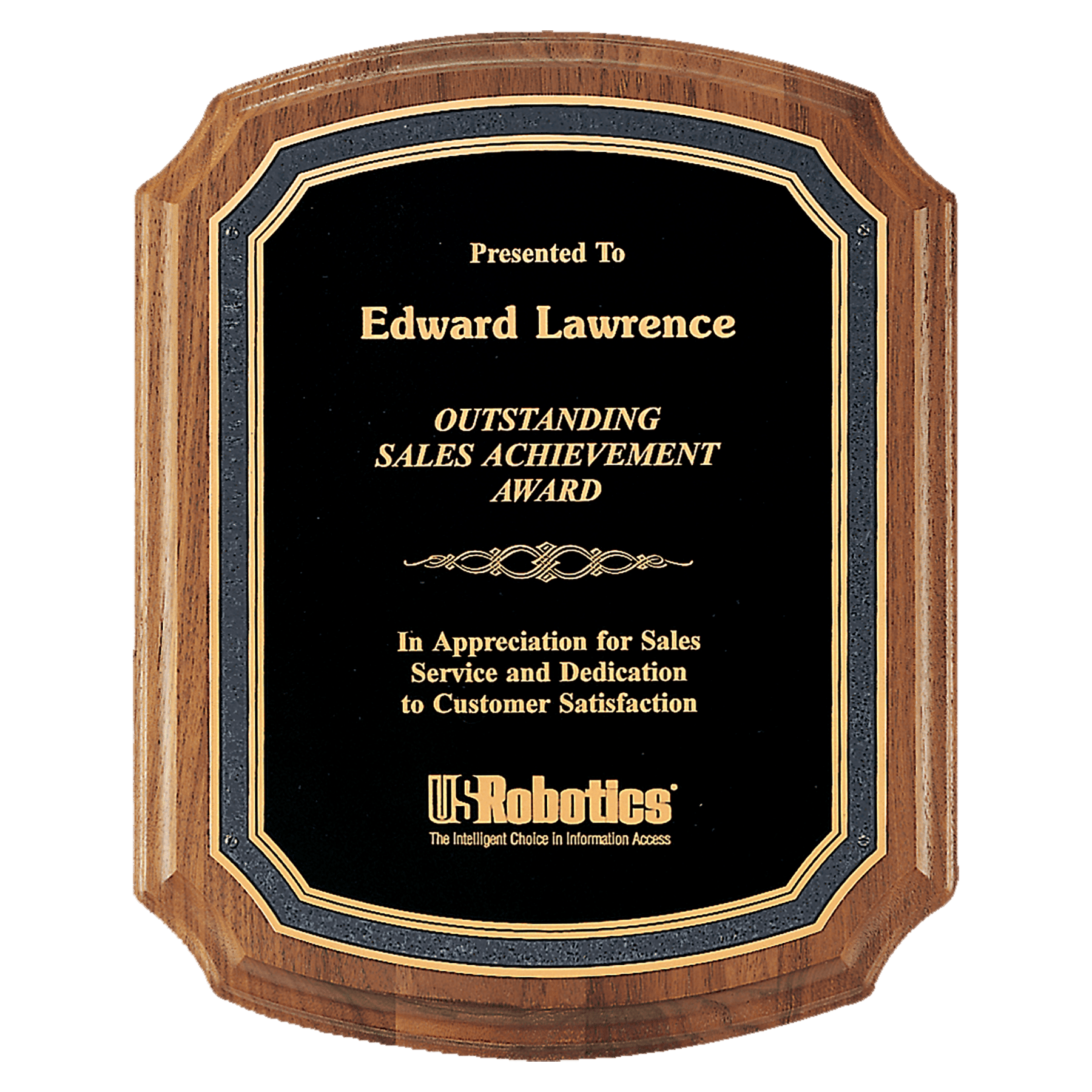 7" x 8" American Walnut Plaque with Black/Gold Florentine Border Textured Black Plate