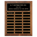 P3306: 12" x 15"/Plates 1" x 3 1/4" Walnut Step-Edge 24 Plate Perpetual Plaque with Black Brass Plate