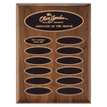 P3621: 9" x 12"/Plates 1" x 3 1/4" American Walnut 12 Plate Perpetual Plaque with Black Brass Elliptical Plates