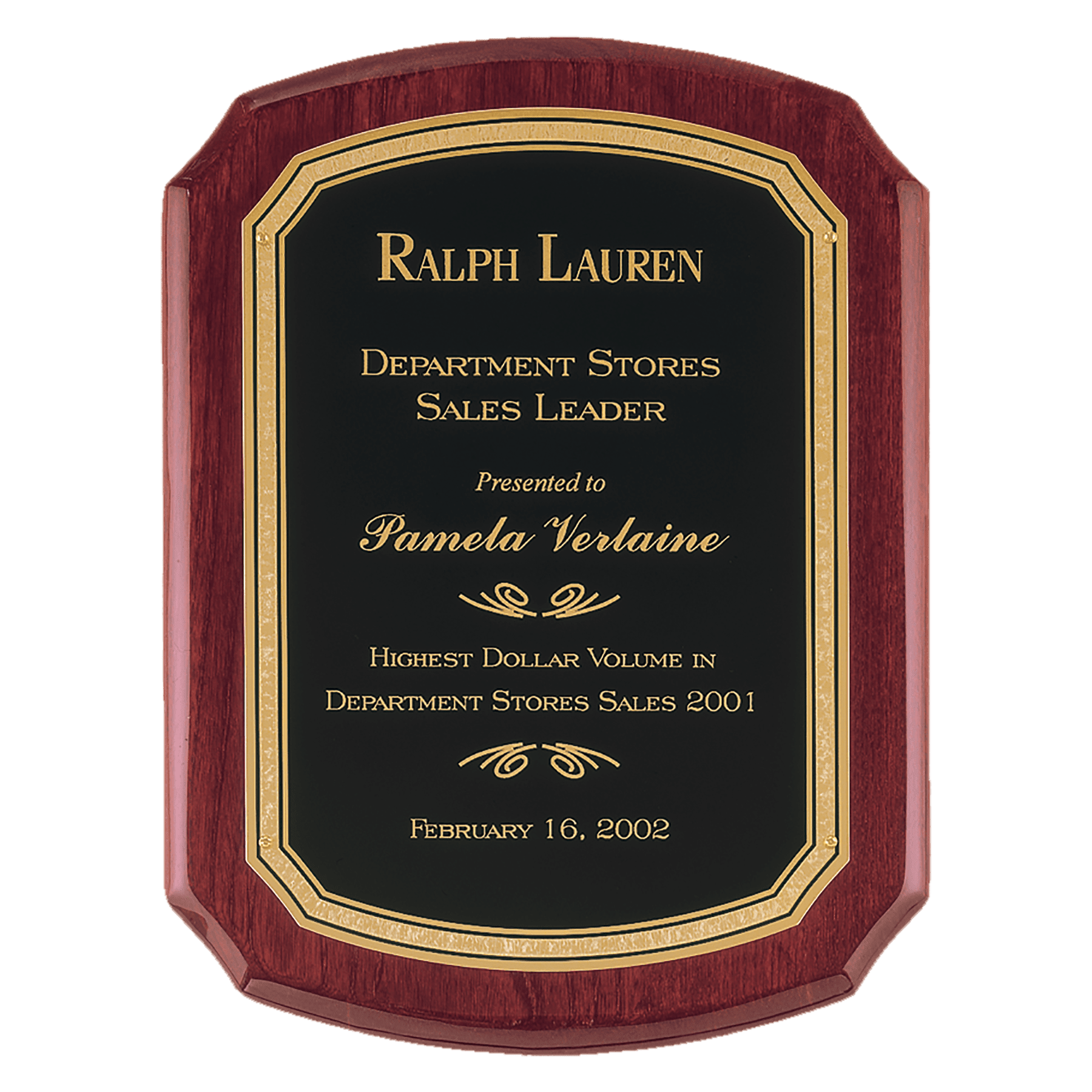 9" x 12" Airflyte Rosewood Piano Finish Plaque with Black/Gold Florentine Border LaserFX Plate