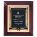 12" x 15" Airflyte Cherry Finish Frame with Antique Bronze Finished Metal Frame on a Brushed Gold Metal Background with a Laserable Black Brass Plate