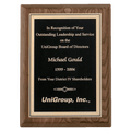 P4301: 8" x 10" Walnut Piano Finish Plaque with Textured Black/Gold Florentine Border Plate