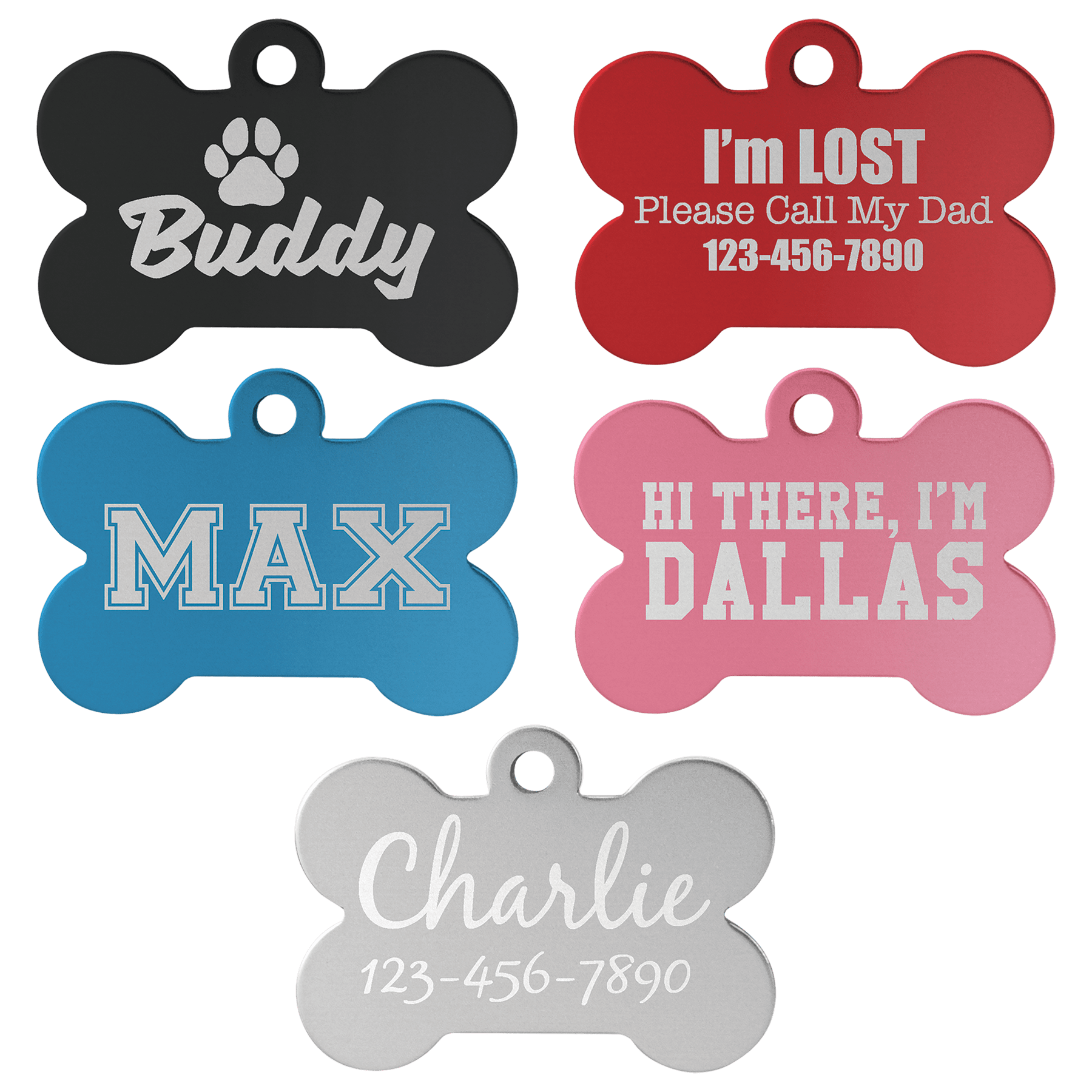 PET202: 1 1/2" x 1" Anodized Aluminum Round Pet Bone Tag