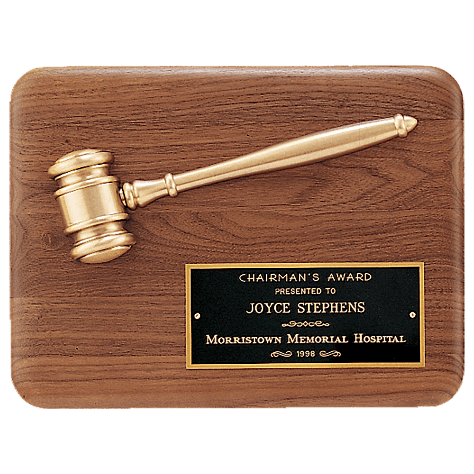 PG1686: Solid 9" x 12" Walnut Plaque with Antique Bronze Half Gavel