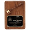11" x 15" Walnut Plaque with Walnut Gavel, Gavel Band and Laserable Black Brass Plate