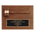 9" x 12" Solid Walnut Plaque with a Walnut Gavel, Gold Gavel Band and Black Laserable Brass Plate