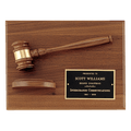 9" x 12" Solid Walnut Plaque with a Walnut Gavel, Gold Gavel Band, Black Laserable Brass Plate and a Walnut Half Sounding Block