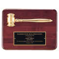 9" x 12" Rosewood Piano Finish Plaque with a Gold Electroplated Gavel and Laserable Black Brass Plate for Personalization