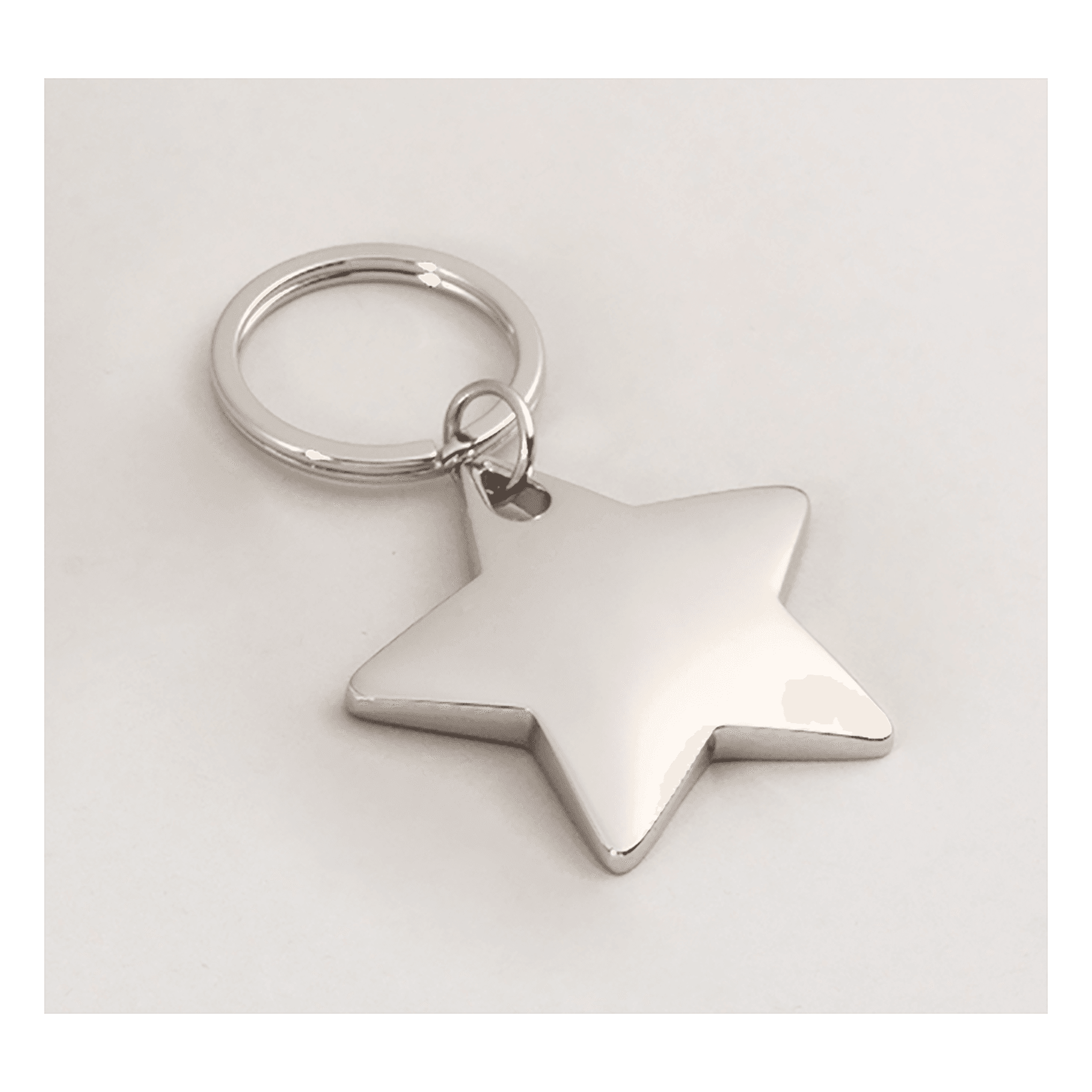 1 7/8" x 3" Polished Silver Star Key Ring