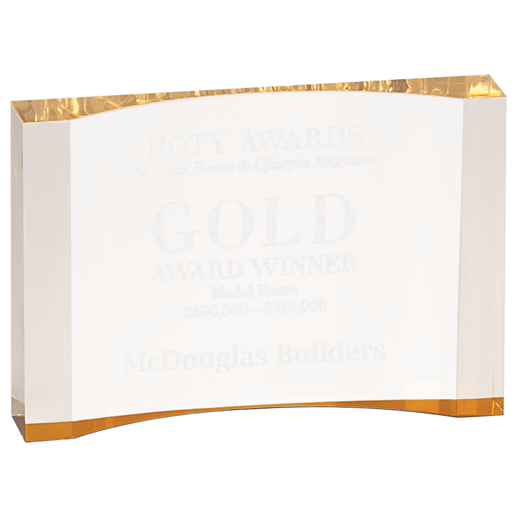 7" x 4 1/2" Gold 1" Thick Acrylic Crescent