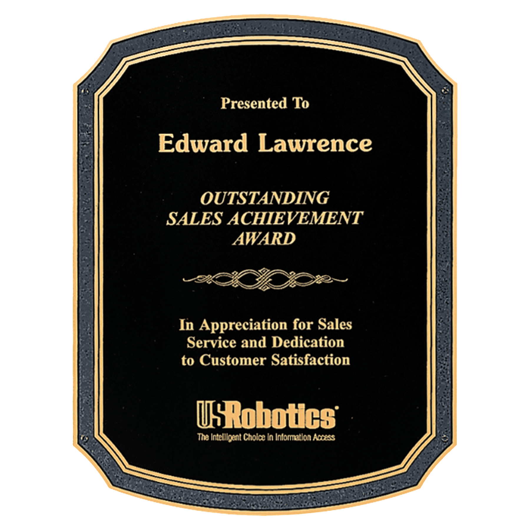 8 1/2" x 11" Black Textured Brass Plated Steel Plate with Notched Corners, Rounded Top and Bottom, Gold Florentine Border, and Four Holes